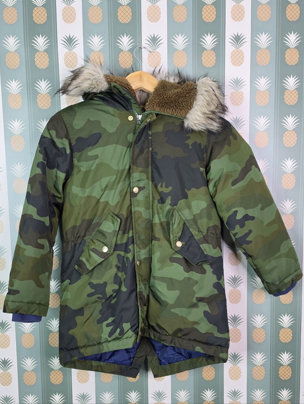 J. Crew Camouflage Parka Jacket with Faux-Fur Hood